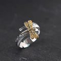 Retro Thai Silver Plated Finger Ring for Men Women Personalized Twisted Line Letter Dragonfly Ring Open Adjustable Ring