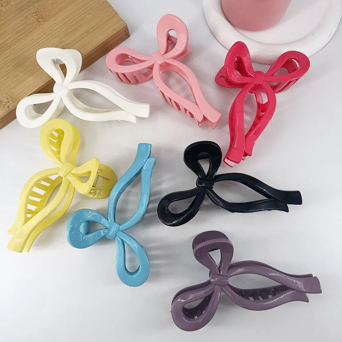 New Trend Korean INS Style Extra Large 13cm Sweet Bow Knot Hair Jaw Clip Transparent Jelly Color Plastic Hair Pearl Rhinestone