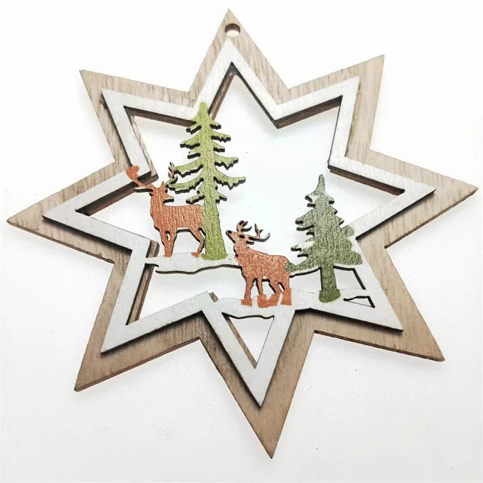10cm Wooden  Christmas  Star Pendant Home Decoration Manual DIY Holiday Decoration