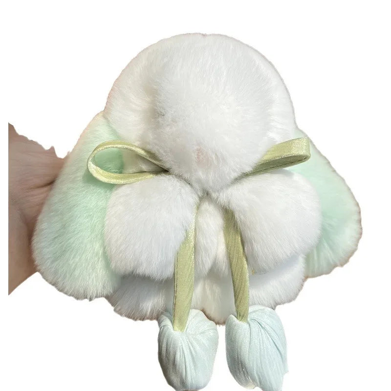Kawaii Tulips Rabbit Fur Keychain Fluffy Dolls Cute Bunny Pendant Alloy Ring Bag Charm Plush Rabbit Key Ring Stuffed Animal Toys