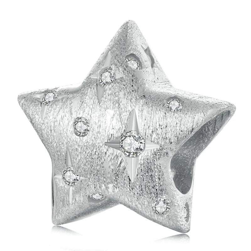 Wholesale S925 Silver Flower Star Heart CZ Charms Bead Adjustable Bail Stackable Boho DIY Craft Supply for Jewelry Making