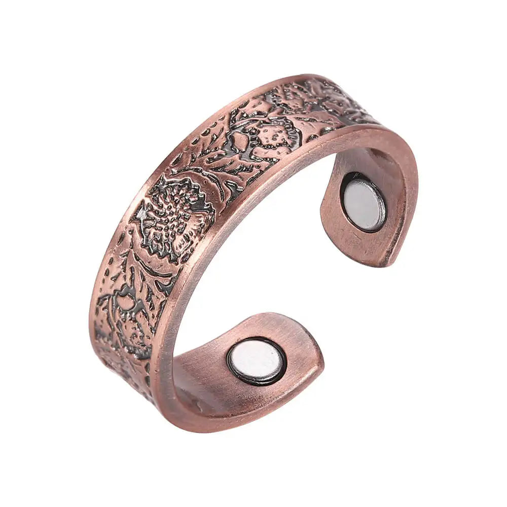 BioMagnetic Jewelry Adjustable Magnetic Pure Copper Jewelry Flower Male Ring