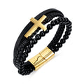 Cowhide Leather Mens Bracelet Charm Jewelry Cross Crucifix Religion Punk Style Bangles Wristband Multilayer Genuine Leather