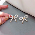 Wholesale Romantic Style 3-4 mm 14k Gold Plated Stud Bow Freshwater Pearl Earrings Fashion Jewelry