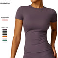 Women's Fitness Yoga Sports Breathable Four-Way Stretch Short Sleeved Tops T-Shirt 2024 New In-Stock Apparel