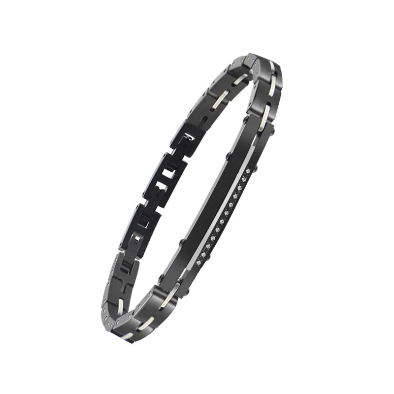 New Fashion Non Tarnish Waterproof Dainty Zirconia Black Bangles Jewelry Fine Stainless Steel Bracelet Men