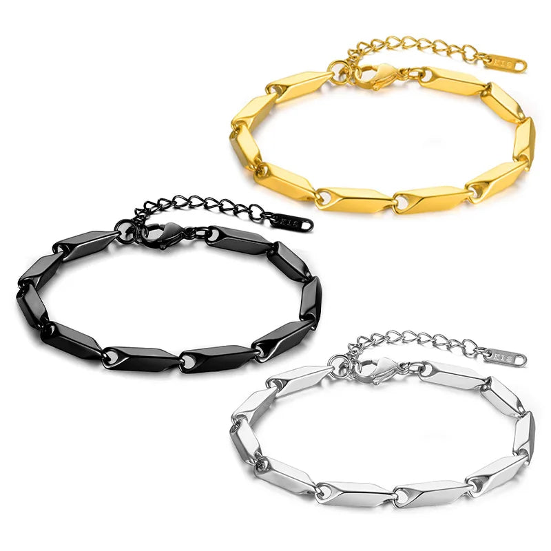 Titanium Steel Bracelet Stainless Steel Diagonal Melon Seed Chain Stick Chain Couple Bracelet Rhomboid Chain Bracelet
