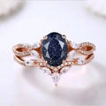 Trendy 925 Sterling Silver Jewelry Oval Cut Natural Black Rutilated Quartz Ring Set Rose Plated Classic Engagement Ring