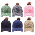 New Product Fashion Outdoor Sun Hat Mesh Hollow Messy Bun Leopard Cross Cotton Womens High Top Hat Ponytail Baseball Cap