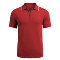 Solid Metal Zipper Stripe Collared Golf T-shirts Business Short Sleeve Turn-down Collar Men's Polo Shirts
