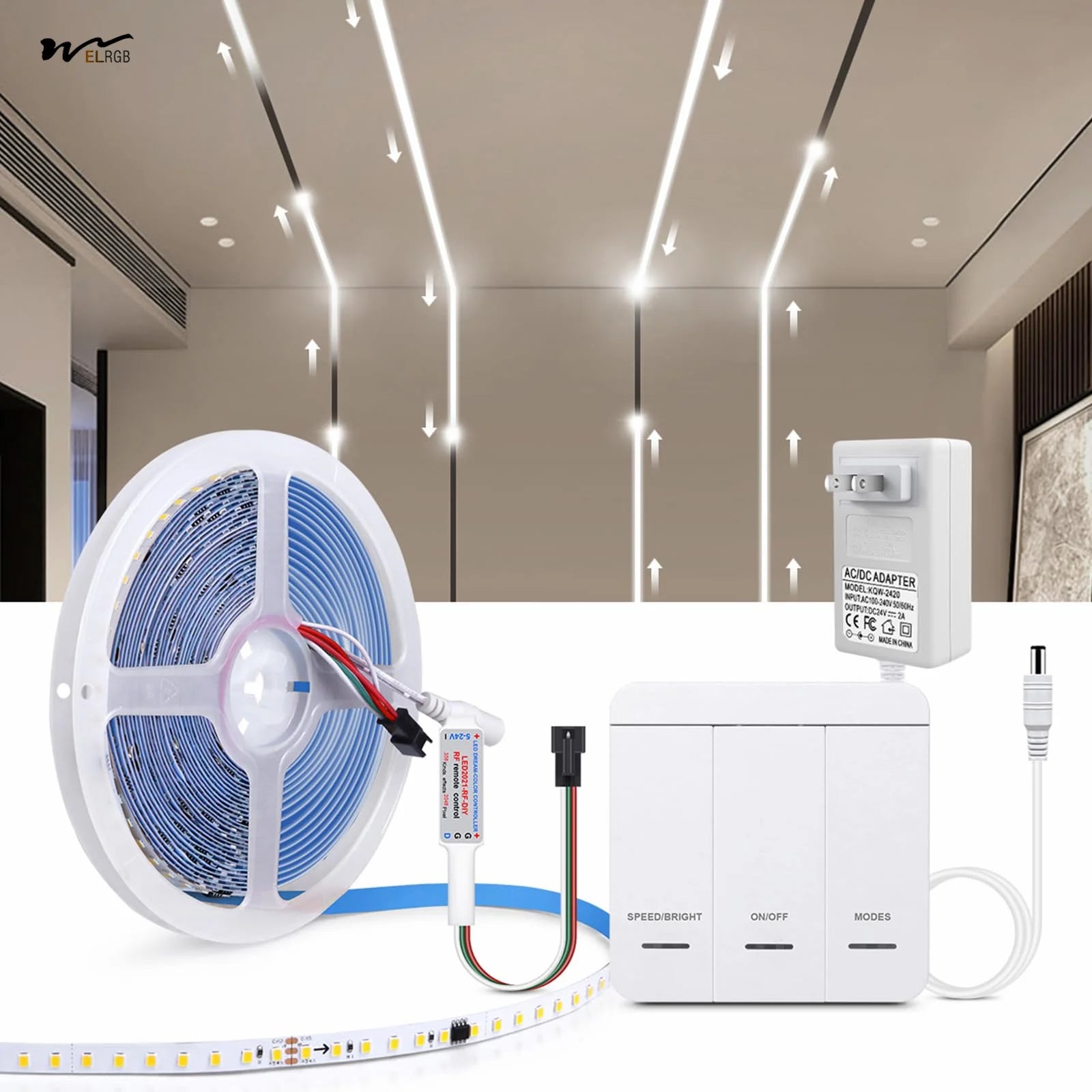 LED Strip Light Running Water Flowing 24V 120LED/M Touch Panel Controller 6500K White IP20 Durable SMD Light Strip for Outdoor