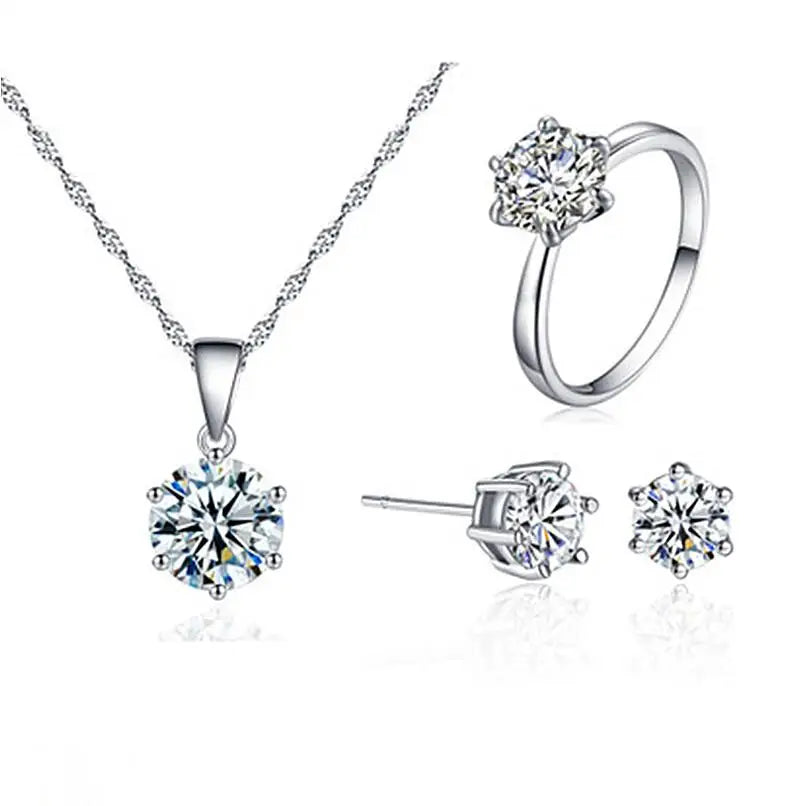 Zircon Accessories 3PCS/Set Jewelry Simple Fashion Necklace Ring Earrings Wedding Accessories