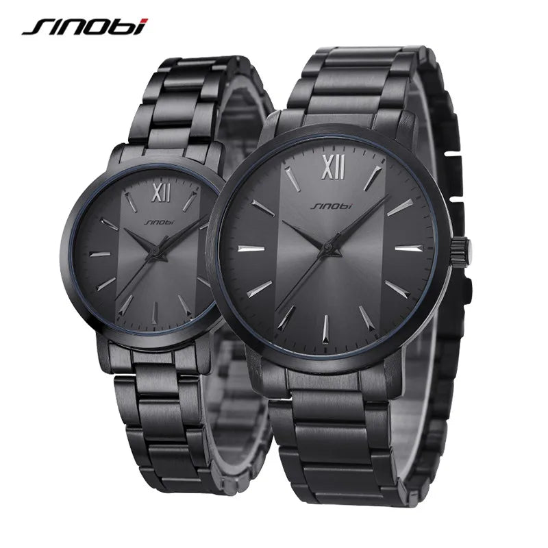 Watch Manufacturers in China Waterproof Quartz Couple Watches with Black Stainless Steel Straps Watch Lover's Gifts