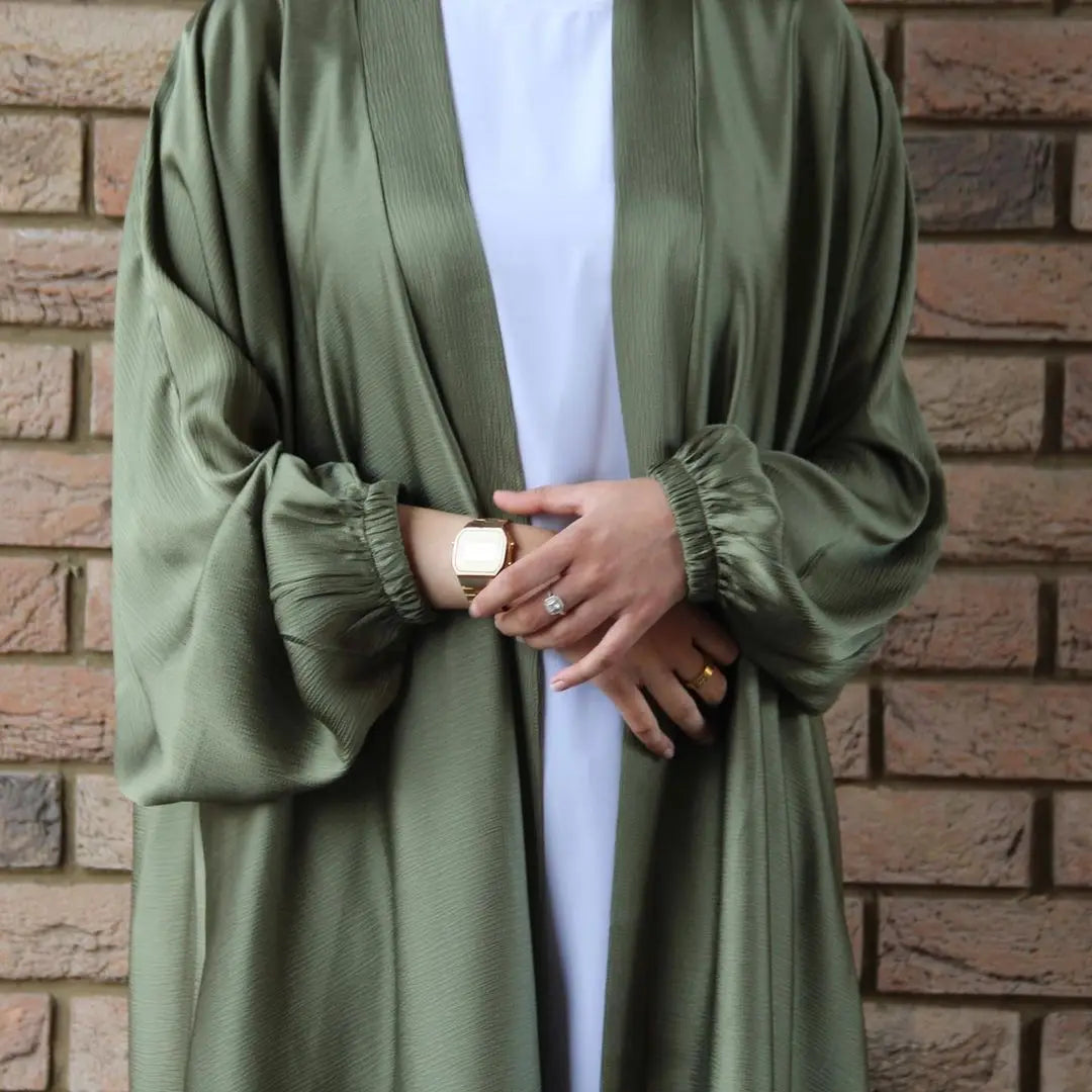 Hot Selling Ready to Ship Bubble Satin Cardigan  Clothing Women Muslim Dress Dubai Open Abaya
