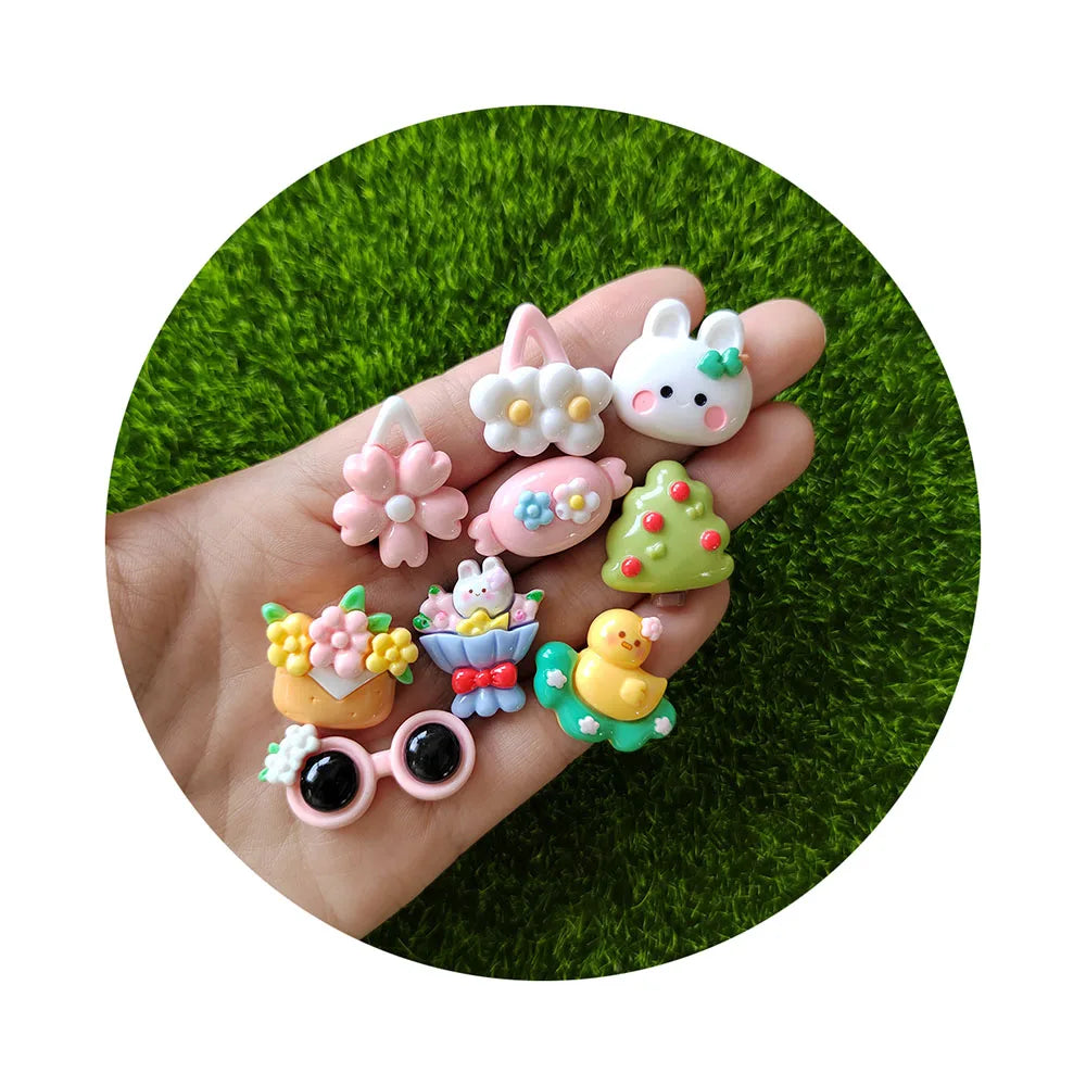100x Resin Cute Rabbit Duck Flower Bouquet Candy Tree Sunglasses Flatback Scrapbook Figurines DIY Hair Bow Anime Crafts