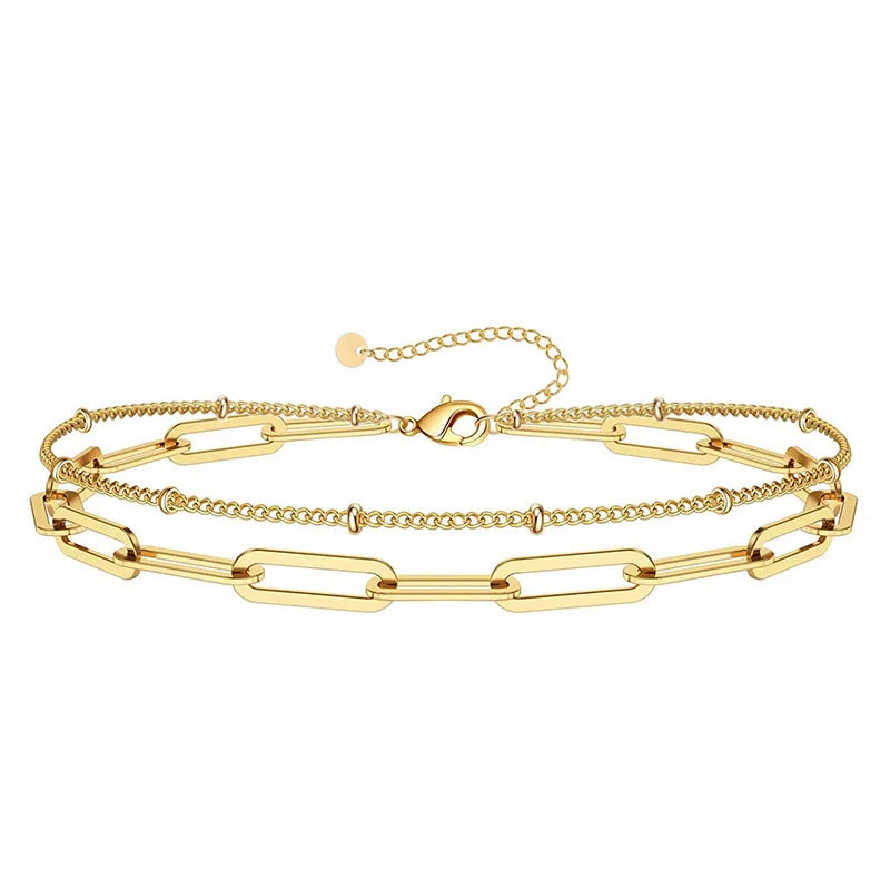 Adjustable 14K Gold Plated Stainless Steel Dainty Bracelet Gioielli in Acciaio Inossidabile Link Chain Double Layered Armband