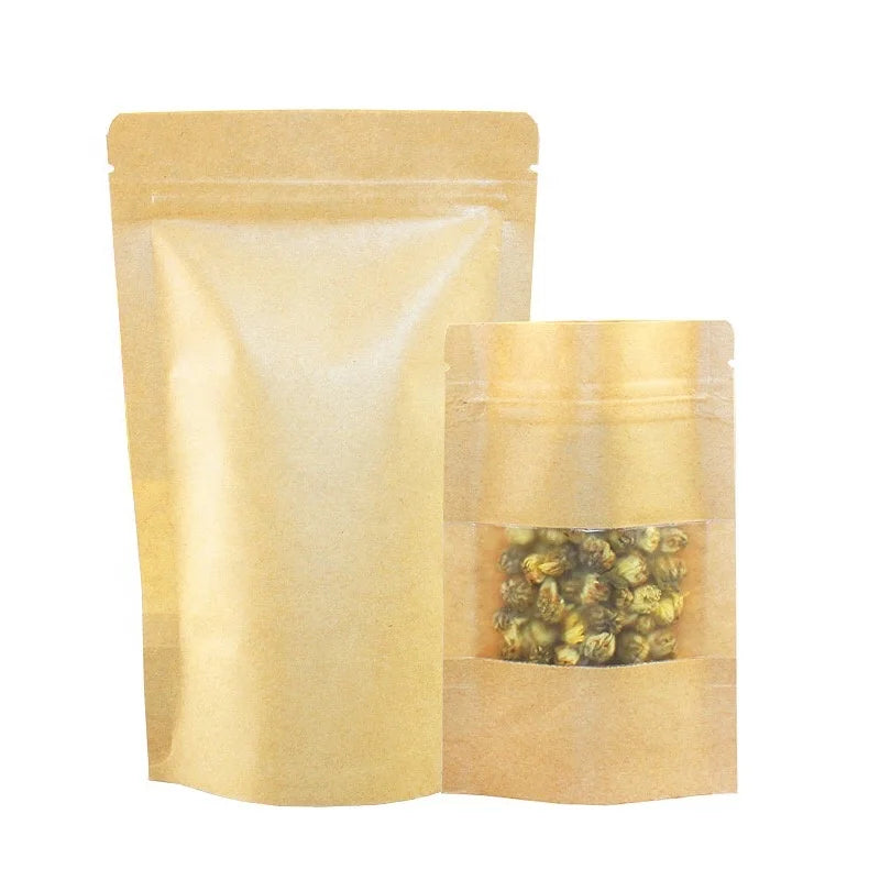 2026 Cheap Resealable Design Cookie Black Printing Zipper ZiplockBig Flower Mini Craft Kraft Ziplock Mylar Bags with Window