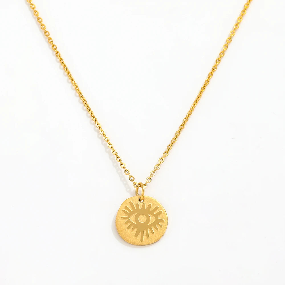 Joolim Jewelry 18K Gold Plated Greece Retro Eye Pattern Pendant Choker Necklace Stainless Steel Jewelry Wholesale MegaBDM