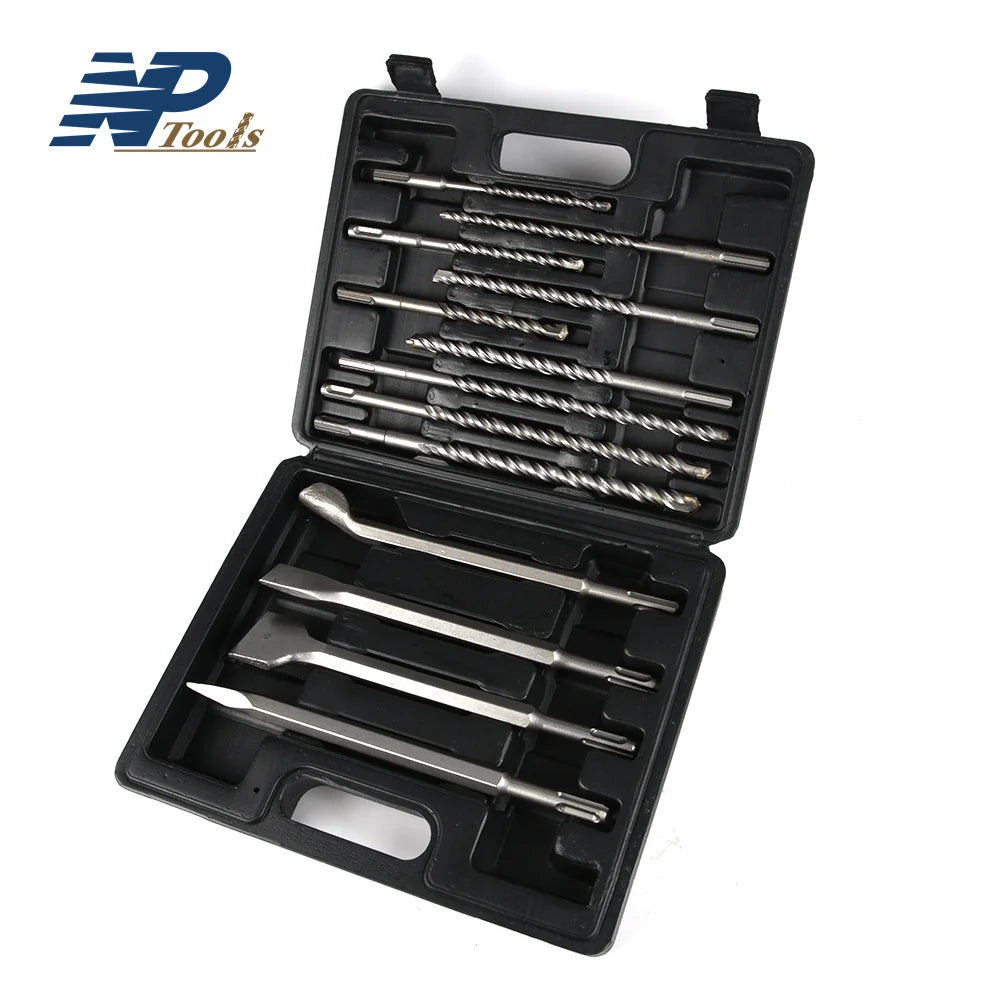 Naipu 13Pcs SDS Plus Shank Masonry Combination Set Hammer Drill Bits Set Chisels Set With Plastic Case for Concrete Wall Brick B