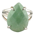 Vintage Cutting Green Gemstone Aventurine Finger Rings Natural Water Drop Shaped Amethyst Stone Ring for Women