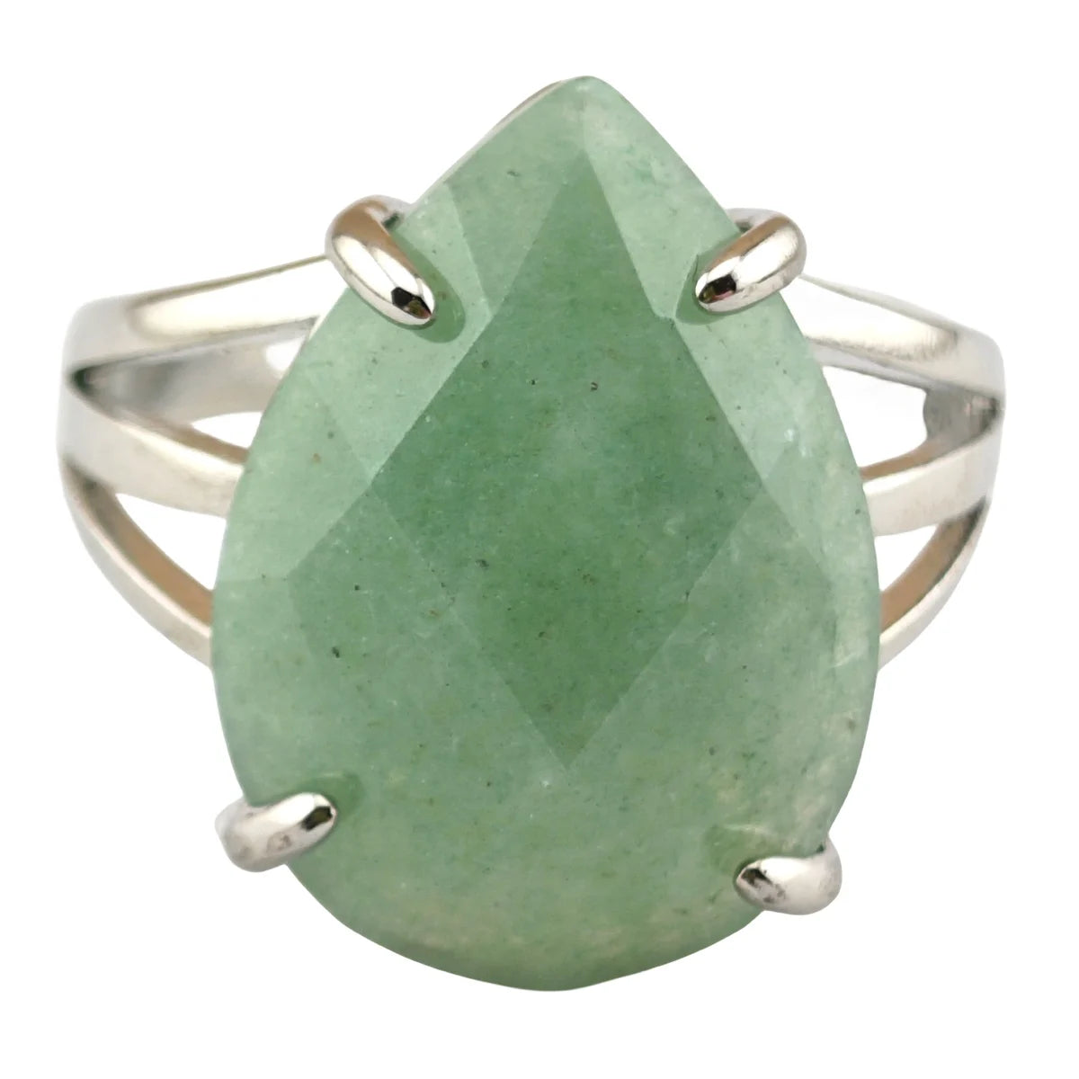 Vintage Cutting Green Gemstone Aventurine Finger Rings Natural Water Drop Shaped Amethyst Stone Ring for Women