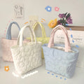 Custom Logo Women Solid Color Open Closure Quilted Puffer Mini Polyester Tote Bags Handbag Purses