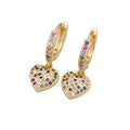 QIKU Fashion Classic Heart Shape Gold Color Drop Earrings Multicolour Rhinestone Copper Zircon Jewelry Women Girl Gift Wholesale
