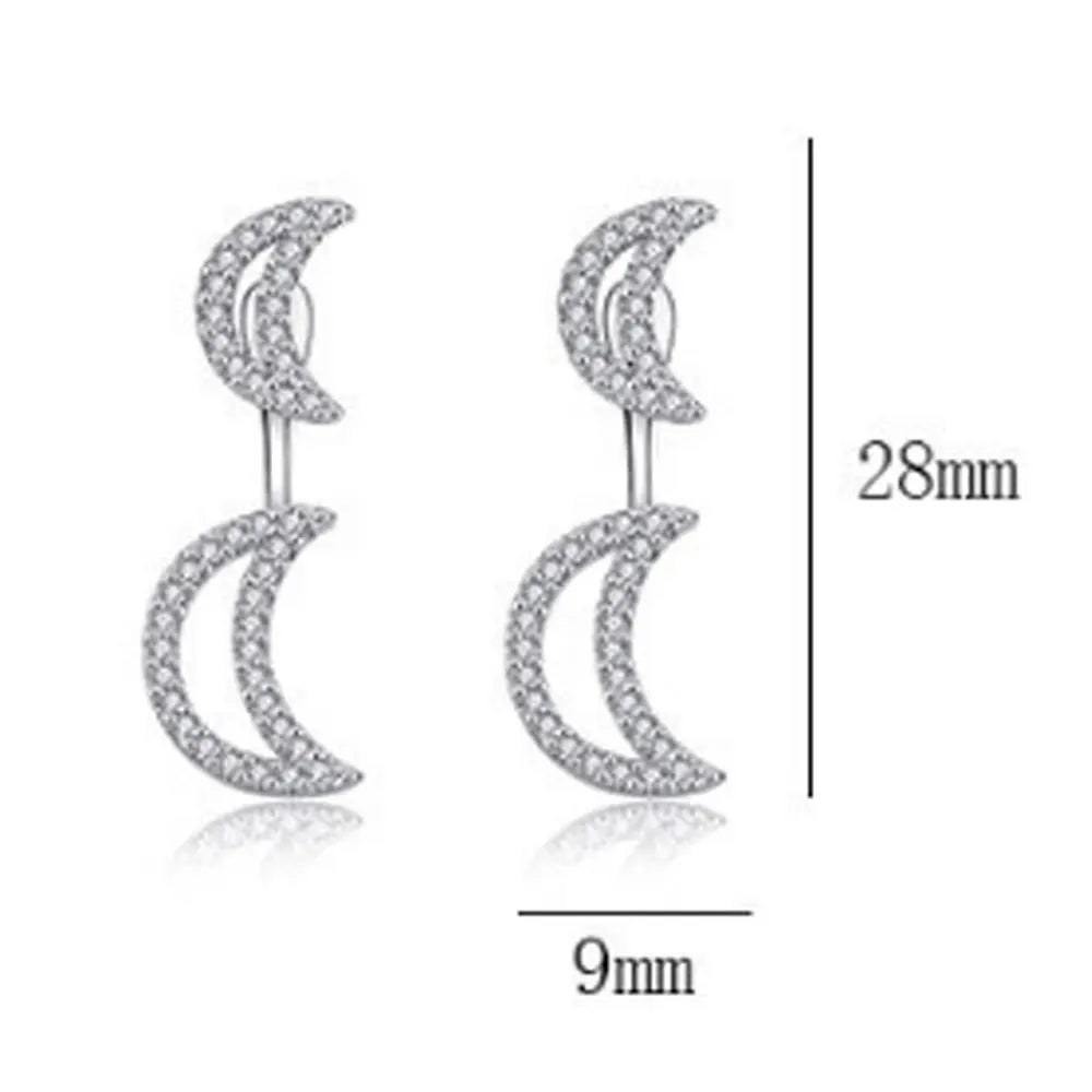 Korean Brass with Silver Plated Geometric Metal Ring Crescent Moon Dangle Drop Earrings Women Popular