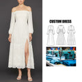 Customizable Luxury Summer Maxi Dress Brand Off-Shoulder Slit Lace Ruffles Casual Woven Waistline Natural Lace Dress