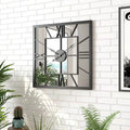 60CM Home Decor Numerals Clock Large Square Metal Wall Clock Antique Iron Mute Mirror Watch Livingroom Hotel Dropshipping DDP