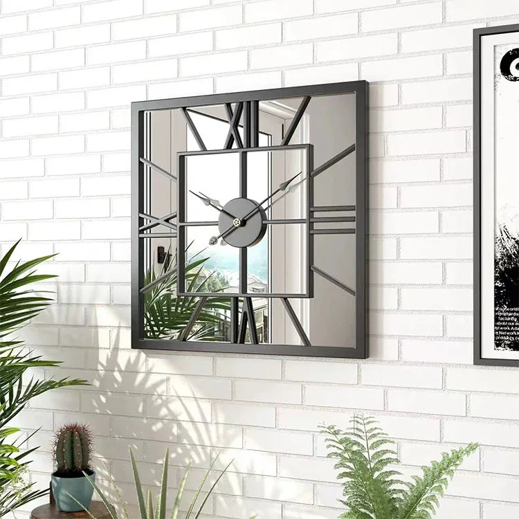 60CM Home Decor Numerals Clock Large Square Metal Wall Clock Antique Iron Mute Mirror Watch Livingroom Hotel Dropshipping DDP