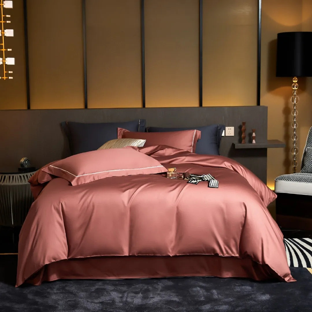 ODM/OEM Modern King Size Solid Color 500TC 100% Cotton Orange Quilt Comforter Cover Home Textile Bedding Set All-Season