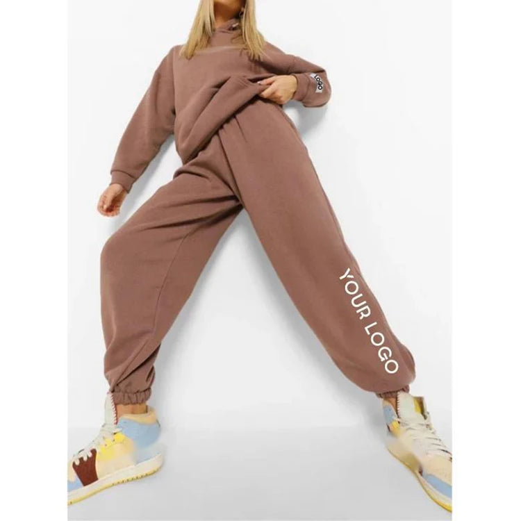 K210346 Hight Quality Fall Women's Pants Set Custom Logo Hoodie and Jogger Set Plus Size Sport Wear Workout Two Piece Set Pants