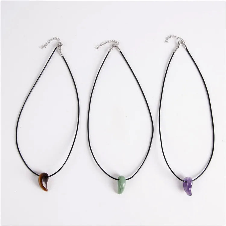 New Fashion Custom Handmade Wax Chain Adjustable Natural Crystal Brown Tiger Eye Stone Pendant Long Necklace