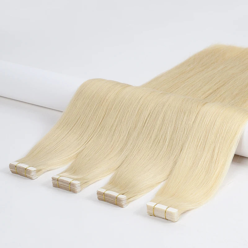 Invisible Tape in Hair Extensions Remy 100% Human Hair Virgin Russian Blonde 22 Inch Straight Double Drawn Tape Hair Extension