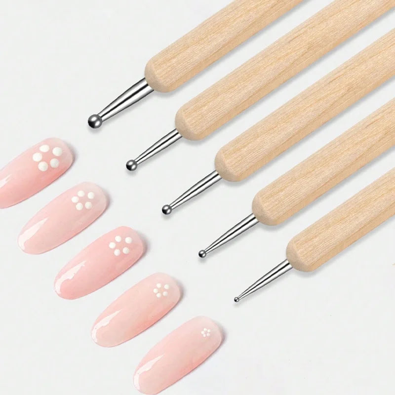 Wholesale Nail Art Graffiti Pen Wood Manicure Art Dot Pen Set Stainless Steel Double Head Nail Art Dot Pen Kit
