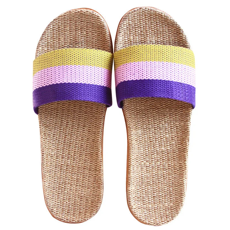 Summer Fashion Household Couples Cotton and Flax slippers Wood Floor Anti-skid Thick Indoor Cool slippers Wholesale Men
