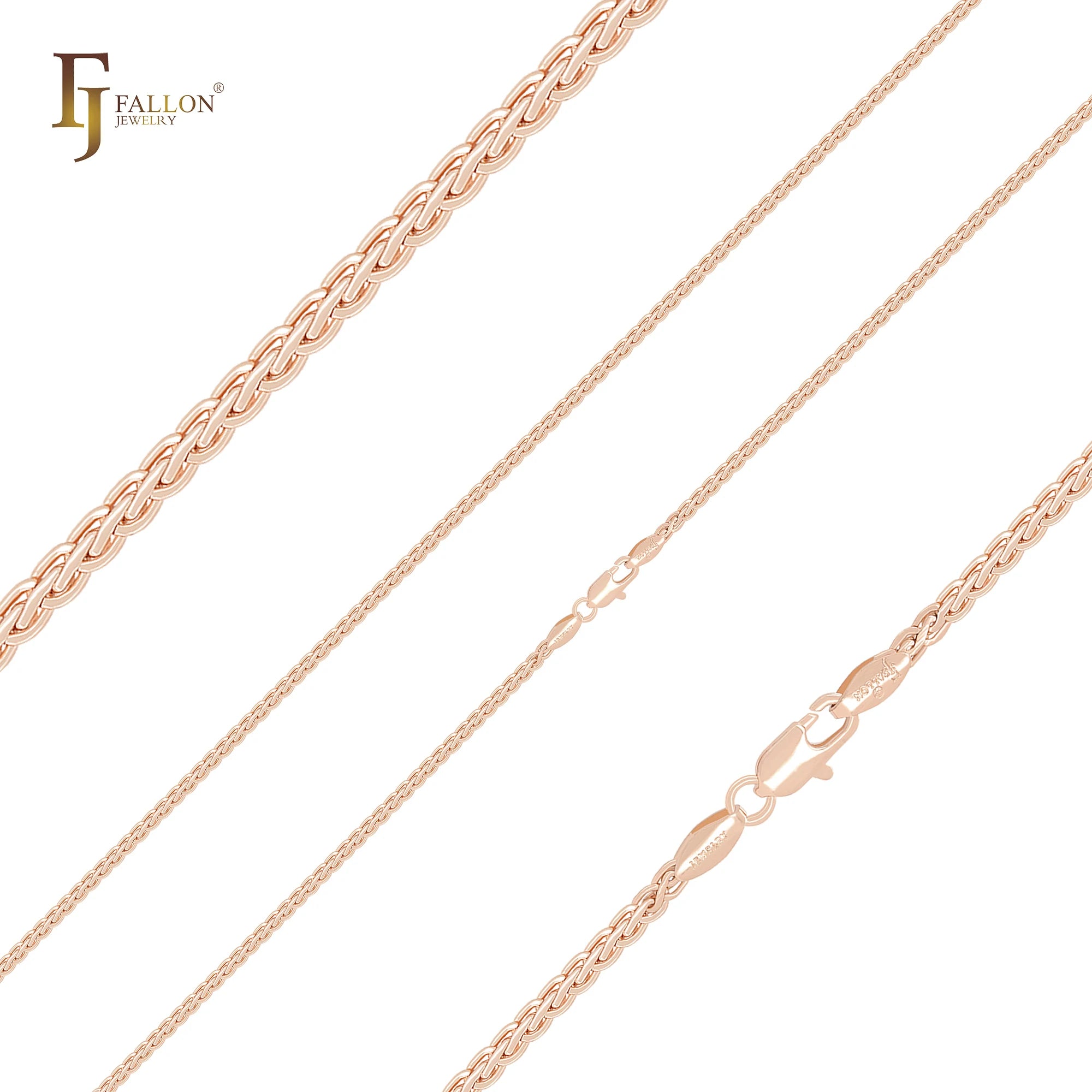 2mm FJ Fallon Fashion Jewelry Spiga Wheat Chain Plated in Rose Gold Brass Based