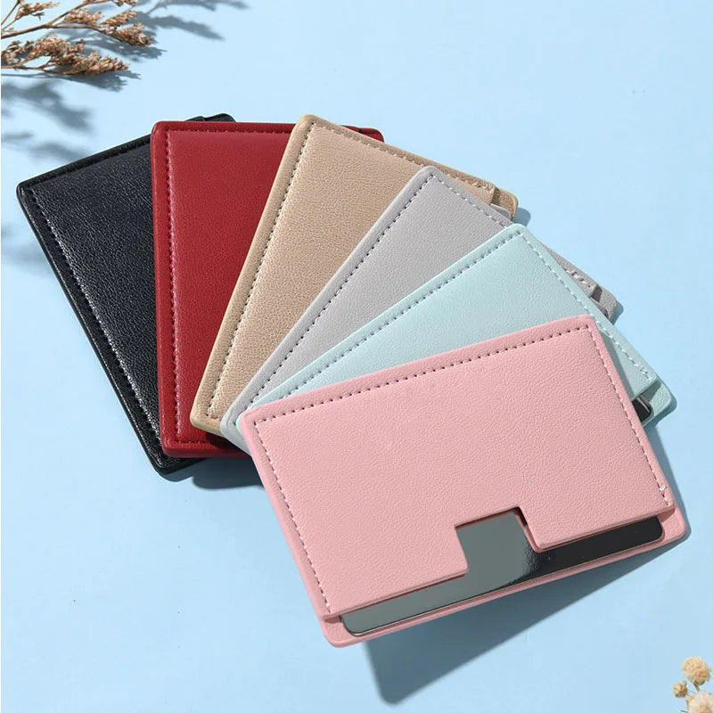 Zonyin Wholesale Rectangle Pull-out Design Travel Makeup Stainless Steel Mirror Custom Your Brand Logo With Pu Leather Case