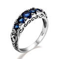 Palace Wind Wedding Jewelry Cocktail Crystal Ring Amazing Super Created Sapphire Stone 925 Sterling Silver Women Vintage Round