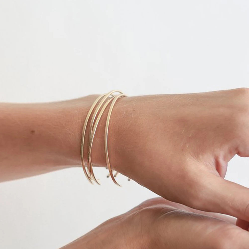 2MM 316L Stainless Steel Silver14K Gold Rose Gold  Shiny Stainless Steel Cuff Bangle Bracelet