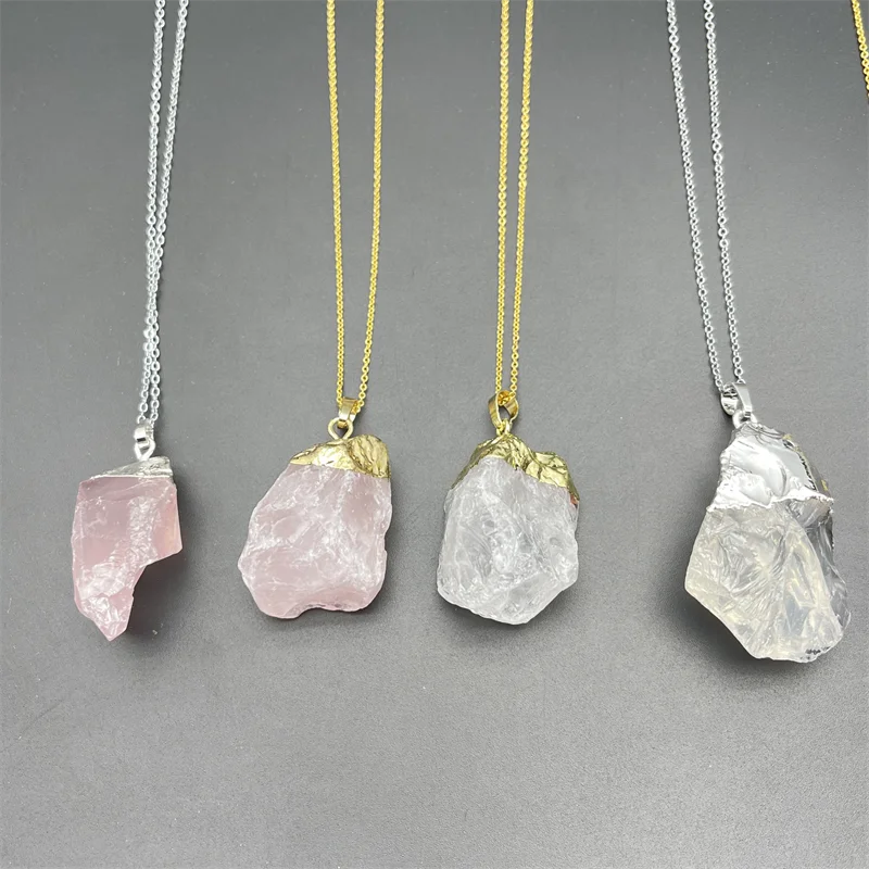Wholesale Natural Raw Crystal Stone Necklace Rough Crystal Charms Pendant