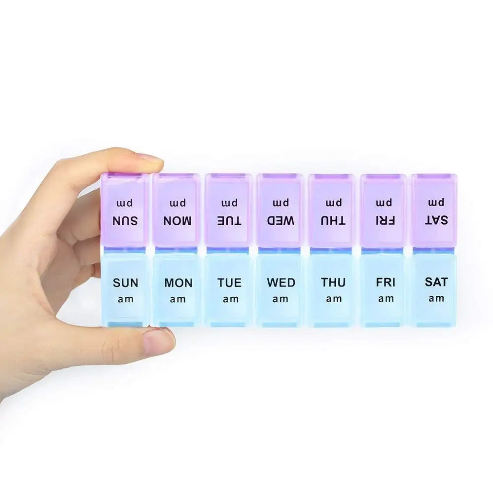 Wholesale Weekly PP Material Pill Organizer 7-Day Plastic Pill Box with 14 Compartments Daily & Weekly Pill Case