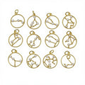 18K Gold Plated CZ Zodiac Sign Charms | Celestial Astrology Horoscope Circle Pendants with Cubic Zirconia for DIY Jewelry Making