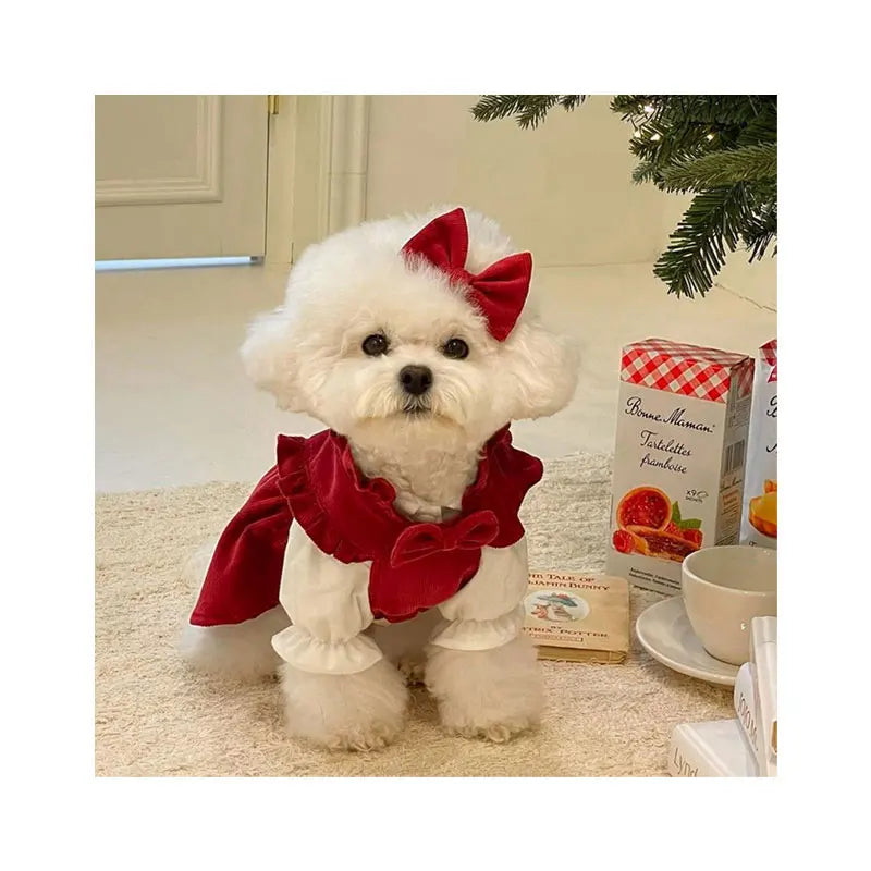 Maychan New Sweet Bowknot Dog Dress Suit Cute Autumn Winter Pet Clothes Suit