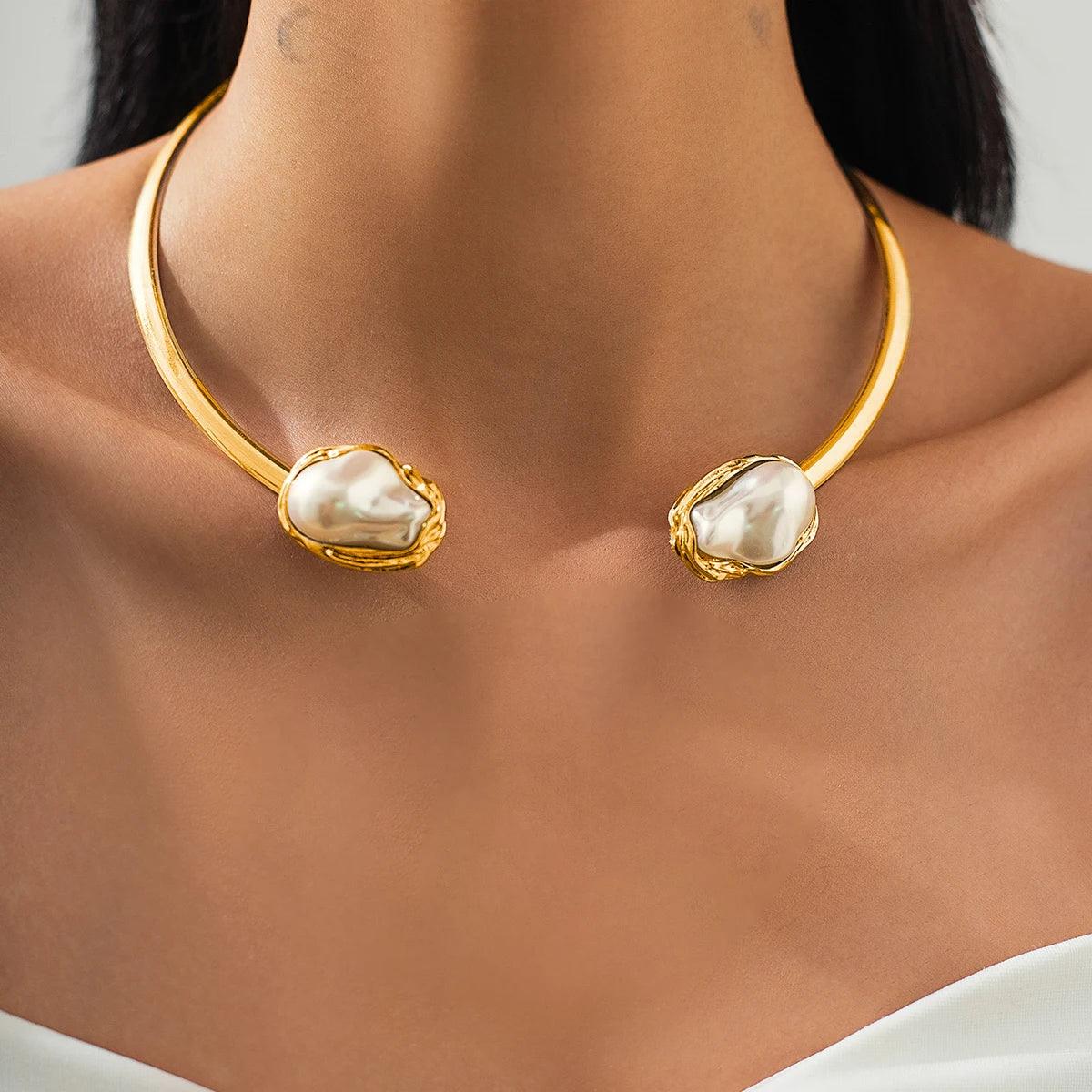 Baroque Irregular Imitated Pearl Choker Necklace for Women Retro Lady Collar Daily Wear Accessories in Neck Fashion Jewelry Gift