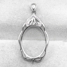 Sterling Silver 17*21mm Semi Mount Pendant Empty Frame Blank Support Setting S925 Base Holder Without Center Stone for DIY Inlay