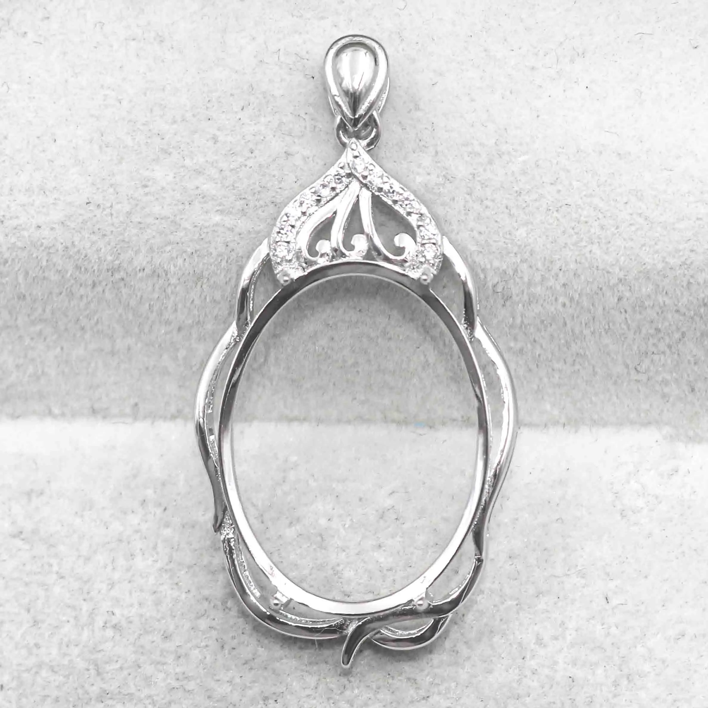 Sterling Silver 17*21mm Semi Mount Pendant Empty Frame Blank Support Setting S925 Base Holder Without Center Stone for DIY Inlay