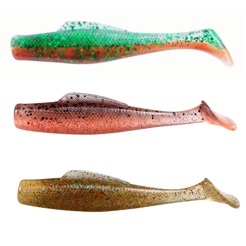 Wholesale  65mm 2.3g 55mm 1.8g Soft Paddle T Tail Fishing Ripple Shad Lure Small Double Color Artificial Swimming Bait Soft Plastics Fishing