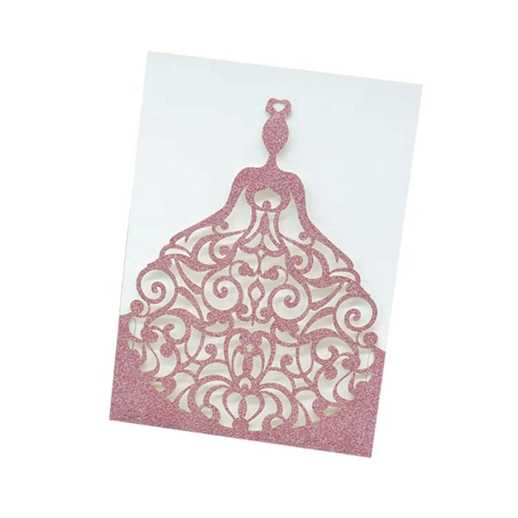 Elegant Quinceanera Wedding Bridal Shower Laser Cut Blush Pink Dress Invitations